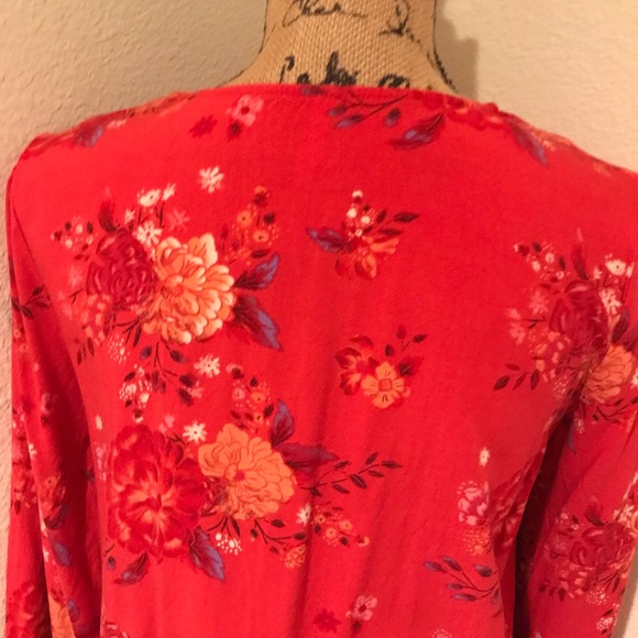 Mudd Floral Red Boho Blouse - Med - Picture 6 of 15